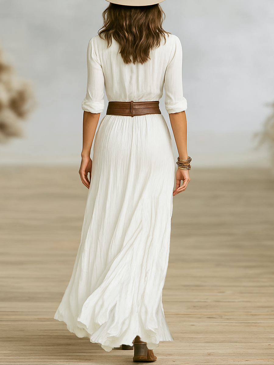 Felicia | Maxi Shirt Dress – Revere Collar