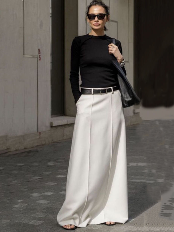 Elise | Stylish H-Line Solid Color Skirts Bottoms