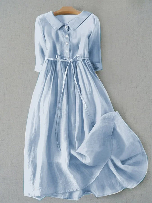 Ella – Elegant Short-Sleeve Dress with Waist Tie