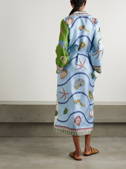 Oceana | Printed Belted Midi Shirt Dress