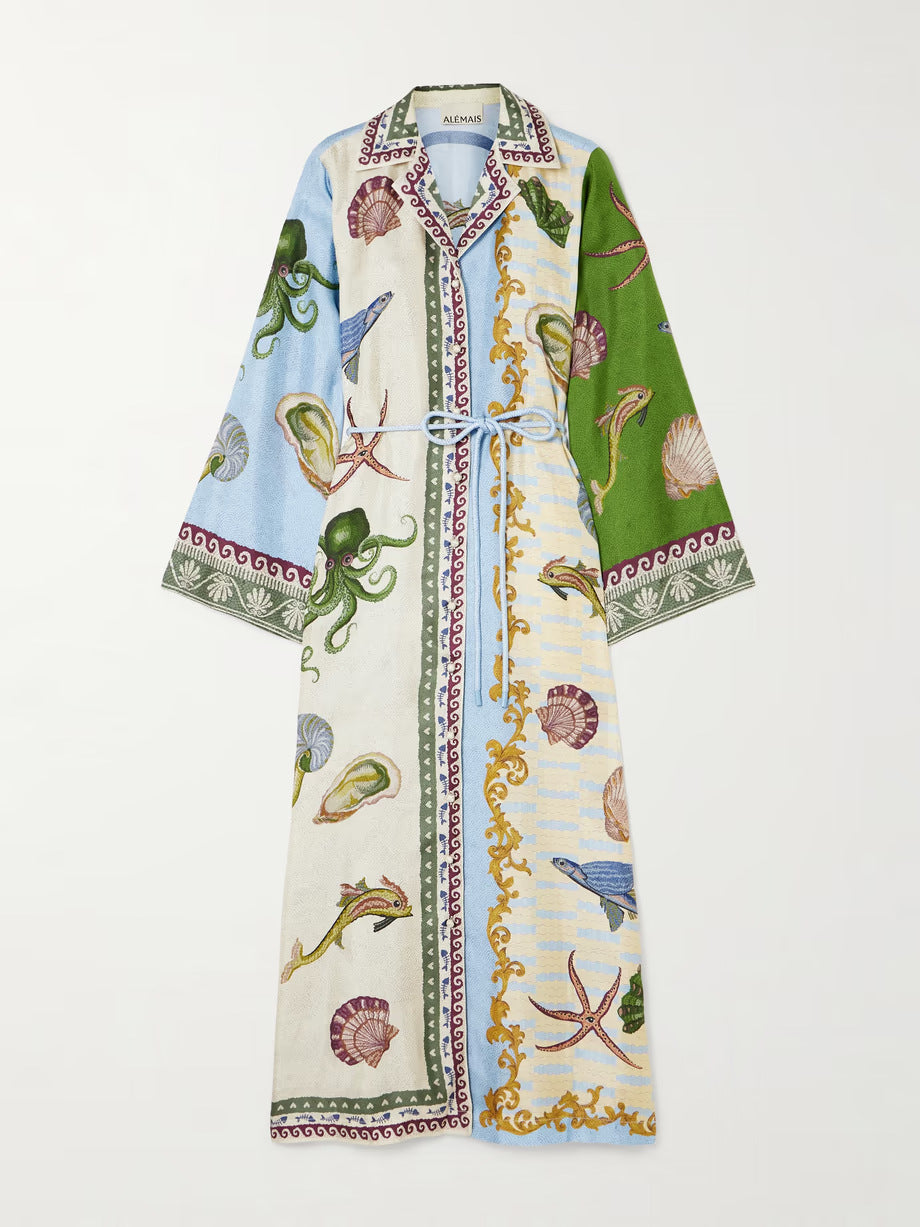 Oceana | Printed Belted Midi Shirt Dress