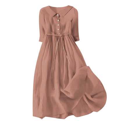 Ella – Elegant Short-Sleeve Dress with Waist Tie