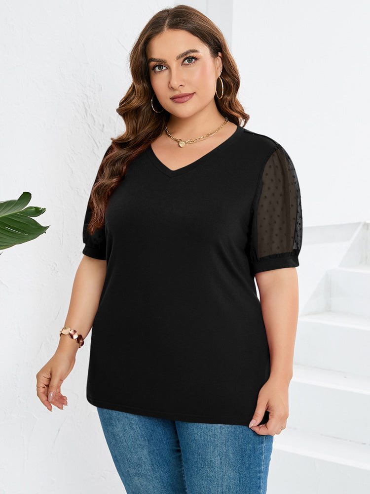 Noelle | Chic Sheer-Sleeve V-Neck Top