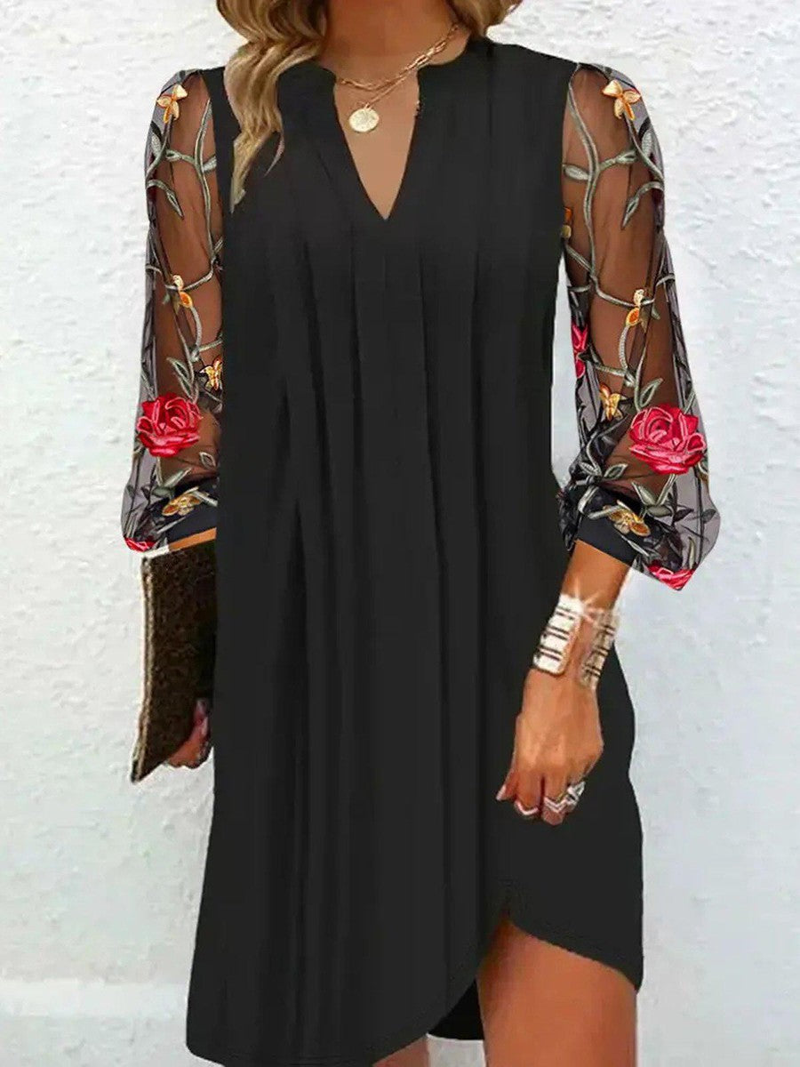 Kalina | Elegant Mini Dress with V-Neck and Sheer Sleeves