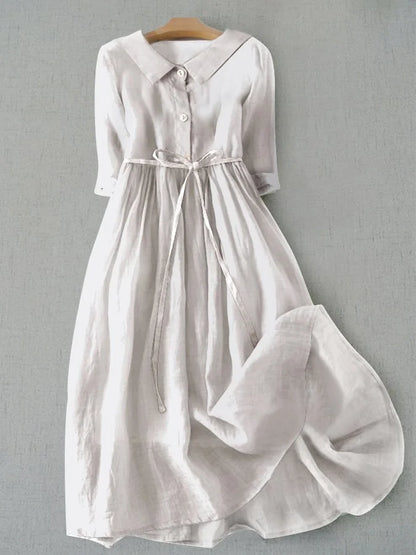 Ella – Elegant Short-Sleeve Dress with Waist Tie