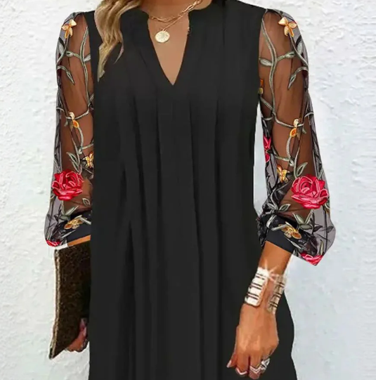 Kalina | Elegant Mini Dress with V-Neck and Sheer Sleeves