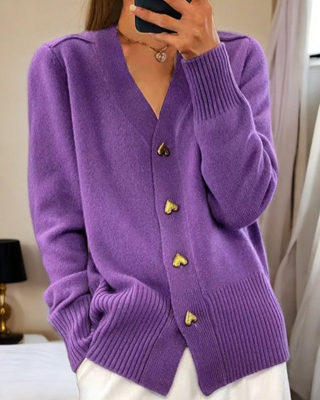 Aminta | Elegant Heart Button Cardigan